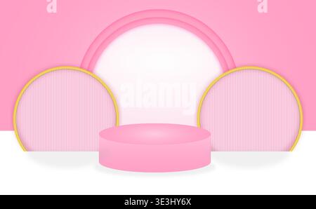 Abstract modern sweet product stage scene with composition empty cylinder podium for product cosmetic & abstract background. Mock up Geometric shape i Stock Vector
