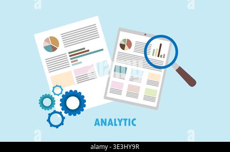 Analytic finance graph report and business investment planning concept. Concept of line icon Stock Vector