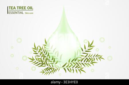 Tea tree oil drop of essential oil. Vector illustration. Stock Vector