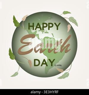 Happy earth day and world map in concept environment, ecology of vector. Stock Vector
