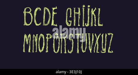 Colorful Hand Drawn Grunge Alphabet Icon Set. Typographic distressed brush letter symbols isolated on dark background. Fun characters with dry brush Stock Vector