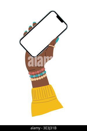 Black womans hand holding a mobile phone Stock Vector