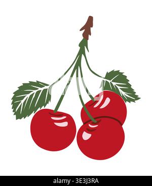 A cherry branch with three small red cherries Stock Vector