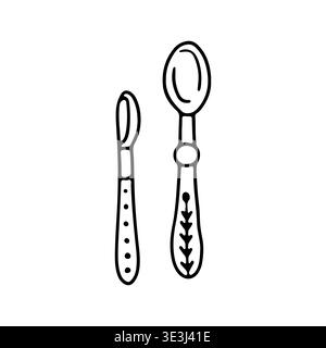 Hand drawn cute doodle teaspoon or tablespoon set vector illustration Stock Vector