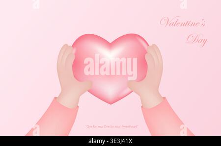 Love and Valentine's. Two hands holding a pink heart of vector. Stock Vector