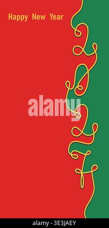 Happy New Year 2027 Greeting poster or media post template with continuous line Hand drawn lettering. Isolated Vector illustration New Year Thematic cards, promo banner, leaflet, media post. Copyspace Stock Vector