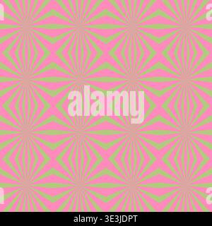 Seamless geometric sunburst pattern with pink and green rays. Stock Vector