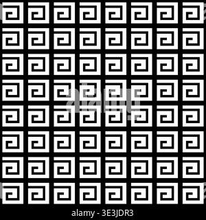 Black and white seamless geometric square spiral pattern. Stock Vector