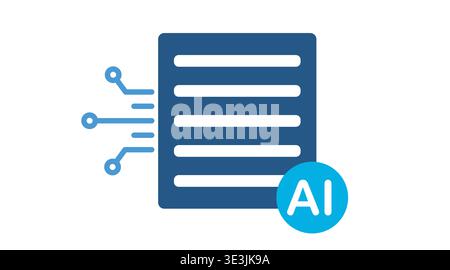 Duotone blue icon of a text document with AI letters and circuit connections. Stock Vector