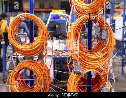 Auburn Hills, Michigan - Electronics cables hanging at EDSI (Engineering Design Services Inc),  a suburban Detroit manufacturing facility in the robot Stock Photo