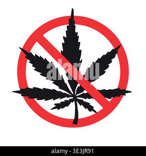 Vector cannabis leaf crossed in red circle Stock Vector