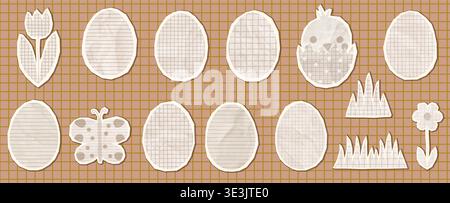 Vector scrapbook paper egg shapes with lines and grid for collages for Easter and for organic eggs package design Stock Vector