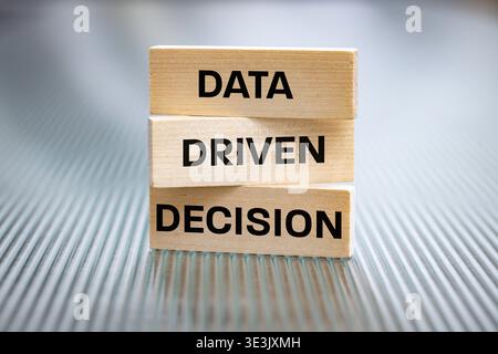 Data-Driven Decision Making, DDDM. Hard data and business decision-making process, analysis, and KPI indicators. Information and optimization of activ Stock Photo