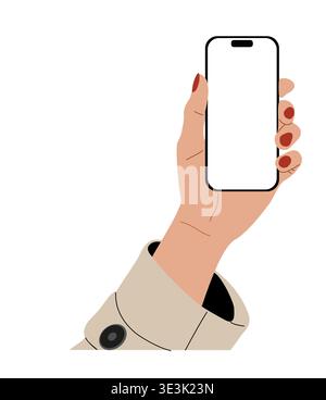 Hand with red nails holding a modern smartphone Stock Vector