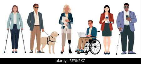 Set of diverse business people with disabilities Stock Vector