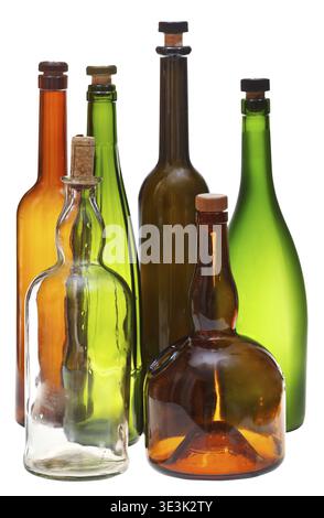 Empty closed wine bottles against white background Stock Photo
