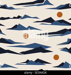 Abstract seamless Mountains pattern. Vector landscape texture with flat Mountains colorful palette Stock Vector
