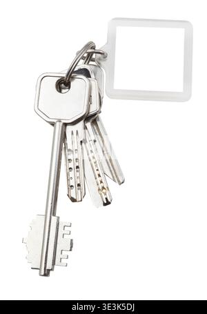 Keychain on steel ring and keychain against white background Stock Photo