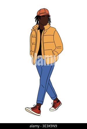 A stylish Black man walking confidently isolated Stock Vector