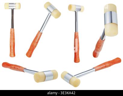 Set of soft-faced hammers, one by one on white background Stock Photo