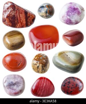 Natural mineral gemstone set of isolated gemstones on white background Stock Photo