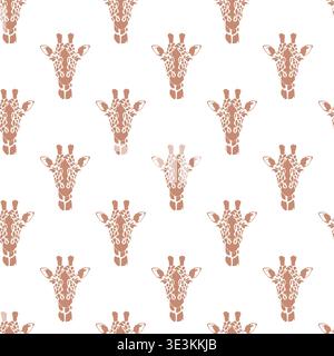 Brown Giraffe Heads Seamless Pattern On White Background For Design Stock Vector