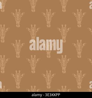 Light Brown Giraffe Heads Seamless Pattern On Warm Background Stock Vector