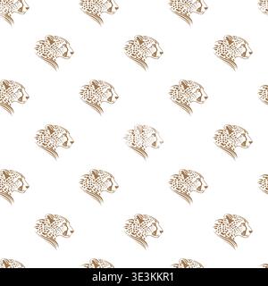 Brown Cheetah Head Profile Seamless Pattern On Light Background Design Stock Vector