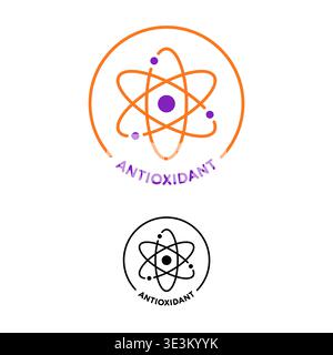 Professional antioxidant icon set featuring an atom symbol in color and monochrome. Perfect for healthcare, skincare, supplements, and scientific bran Stock Vector
