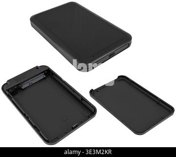 Compact HDD/SSD enclosure for file backup, on a white background in isolation Stock Photo