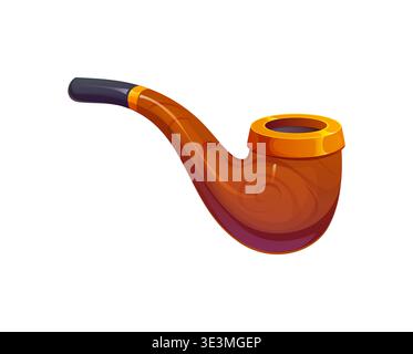 Pirate icon of smoking pipe or Caribbean corsair captain or sailor tobacco smoke, cartoon vector. Vintage ancient or Medieval wooden smoking pipe, marine filibusters or pirate icon of tobacco smoking Stock Vector