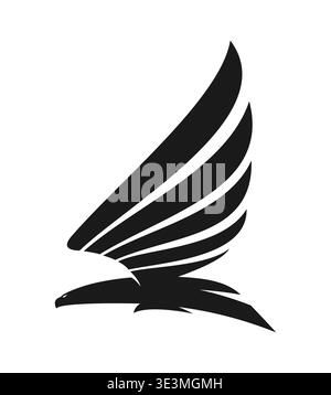 Black eagle flying bird of prey graphic icon or pictogram. Black eagle bird heraldic symbol, hunting bird of prey company sign. Hawk graphic icon Stock Vector