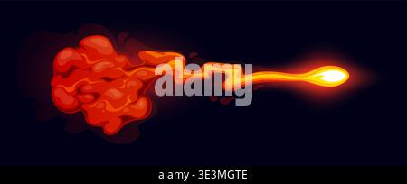 Fantasy game gun energy fireball flash blast effect. Laser energy blast, game blaster gun attack isolated vector flash effect. Sci Fi weapon power ray with glowing hot projectile and smoke trace Stock Vector