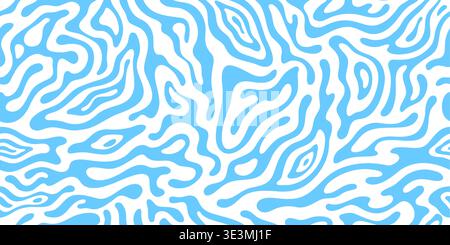 Psychedelic groovy water wave and yoghurt pattern. Wavy psychedelic blue line ripple retro vector background, trippy graphic pattern. Distorted funky print or water abstract wave backdrop Stock Vector