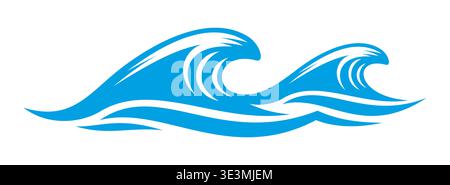 Ocean blue tsunami wave icon or emblem. Nautical travel company curly water sign, yachting sport sea swirly flow isolated vector icon. Yacht sailing club blue wave emblem or symbol Stock Vector