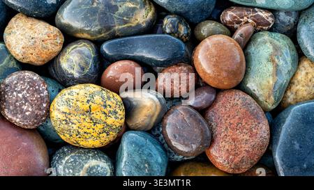 Colorful rocks patterns on French Beach - French Beach Provincial Park - near Sooke, Vancouver Island, British Columbia, Canada Stock Photo