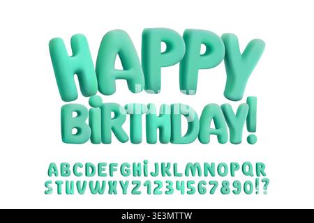 Inflatable balloon font, 3D plasticine rubber effect. Glossy green bubble letters. Chubby retro festive Y2K aesthetic for birthday party poster Stock Vector