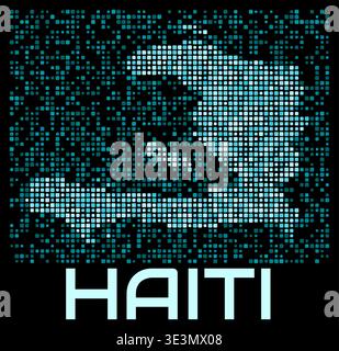 Haiti digital dotted map. Shape of the country in cyan color palette on dark background. Futuristic Haiti map design. Vector illustration. Stock Vector
