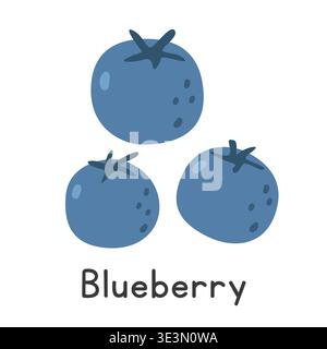 Blueberry flat vector illustration. Blueberries cartoon clipart style. Also known as bilberry, European blueberry, blaeberry, whortleberry, wimberry Stock Vector