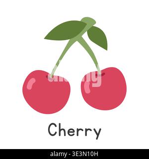 Cherry flat vector illustration. Red cherry fruit cartoon clipart style. Also known as Prunus avium, wild cherry, bird cherry, mazzard fruit Stock Vector