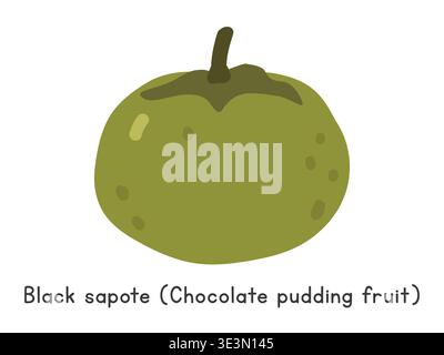 Black sapote flat vector illustration. Black sapote or Chocolate pudding fruit cartoon clipart style isolated on white background Stock Vector
