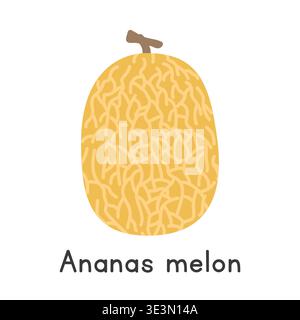Ananas melon flat vector illustration. Yellow Ananas cartoon clipart style isolated on white background. Also known as pineapple melon, Sharlyn Stock Vector