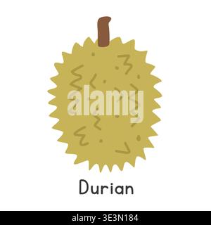 Durian flat vector illustration. Spiny durian cartoon clipart style isolated on white. Also known as Sau Rieng, King of fruits, civet fruit Stock Vector