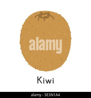 Kiwi flat vector illustration. Kiwi or kiwifruit or Chinese gooseberry cartoon clipart style isolated on white background. Common fruit concept Stock Vector