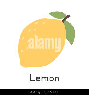 Lemon flat vector illustration. Yellow lemon cartoon clipart style isolated on white background. Common fruit and Citrus fruit concept Stock Vector