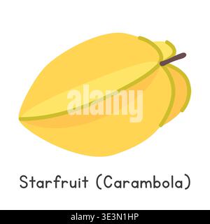 Starfruit flat vector illustration. Yellow ripe Starfruit or Carambola cartoon clipart style isolated on white background Stock Vector