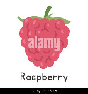 Raspberry flat vector illustration. Red raspberry fruit cartoon clipart style isolated on white background. Common fruit and Berry concept Stock Vector