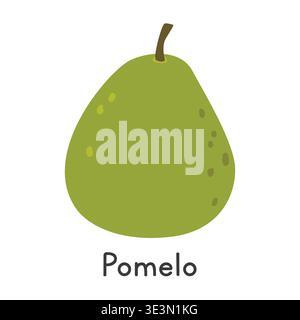 Pomelo flat vector illustration. Green pomelo fruit cartoon clipart style isolated on white background. Common fruit and Citrus fruit concept Stock Vector