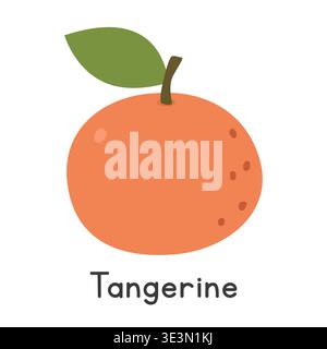 Tangerine flat vector illustration. Orange tangerine cartoon clipart style isolated on white background. Common and Citrus fruit concept Stock Vector