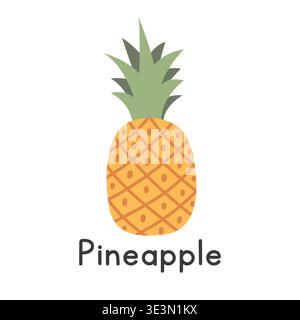 Pineapple flat vector illustration. Pineapple cartoon clipart style isolated on white background. Common fruit concept Stock Vector